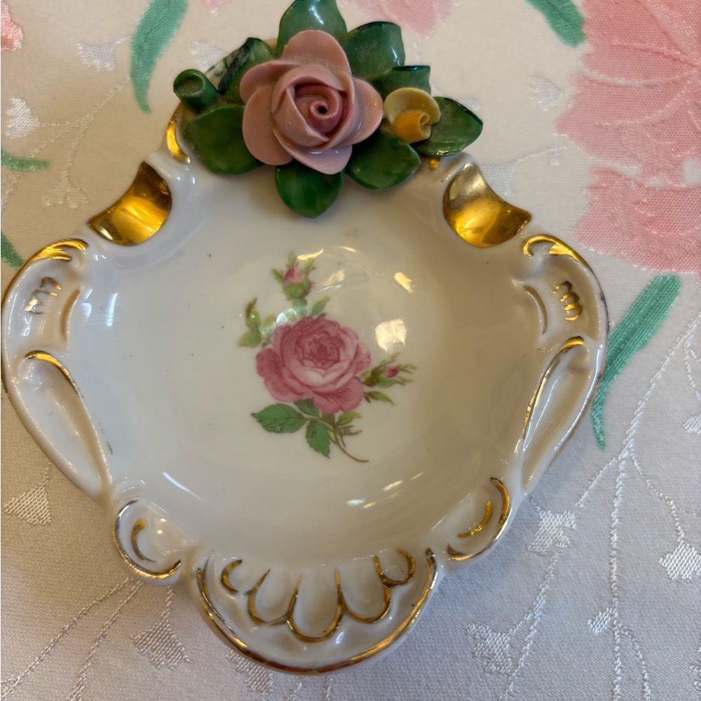 Floral Porcelain Trinket Dish with Gold Accents Vintage Ashtray made in Germany
